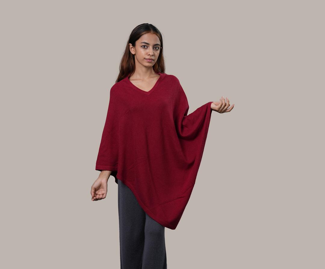 Dark Maroon Cashmere Plain Poncho