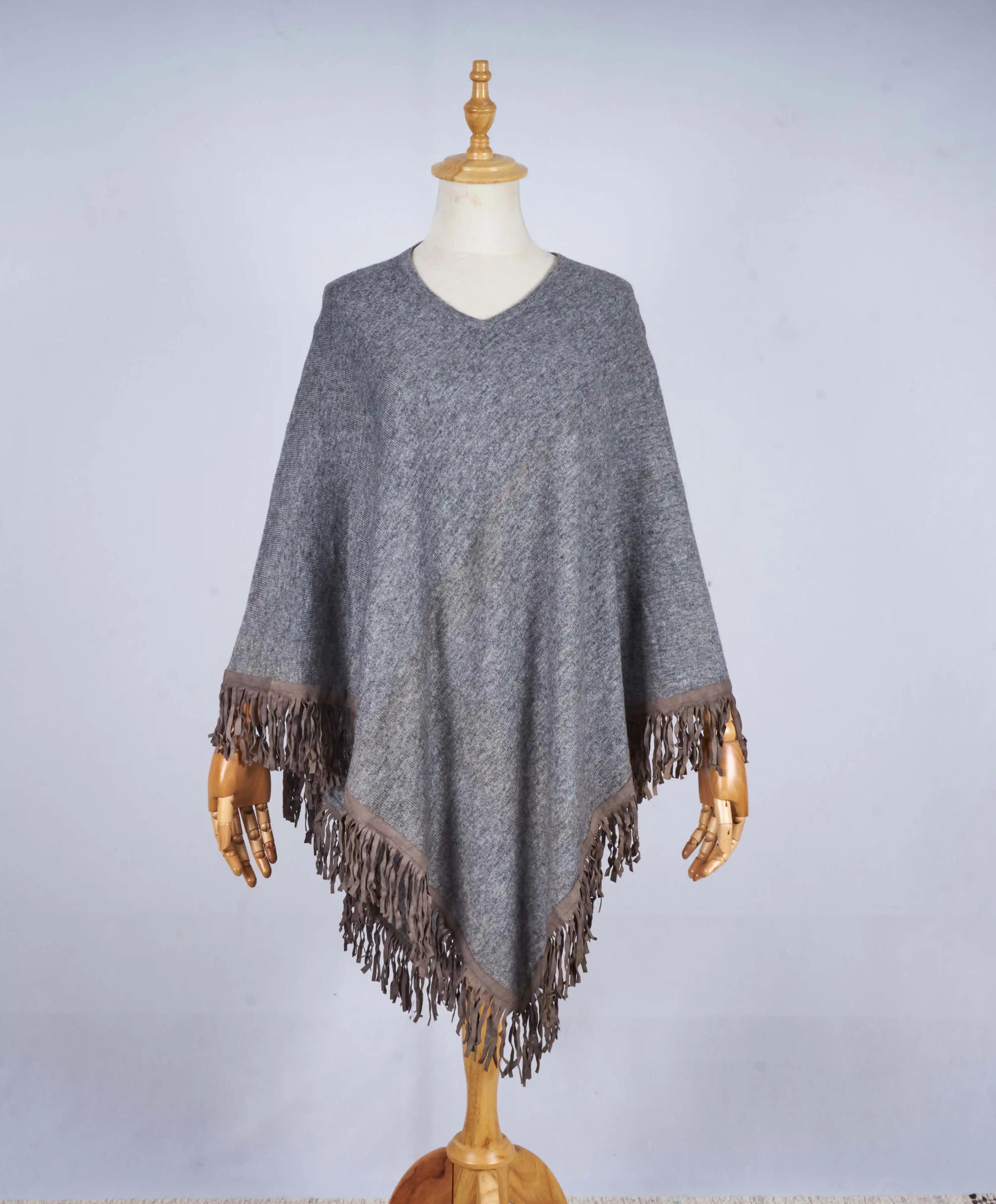 Ladies Cashmere Leather Poncho