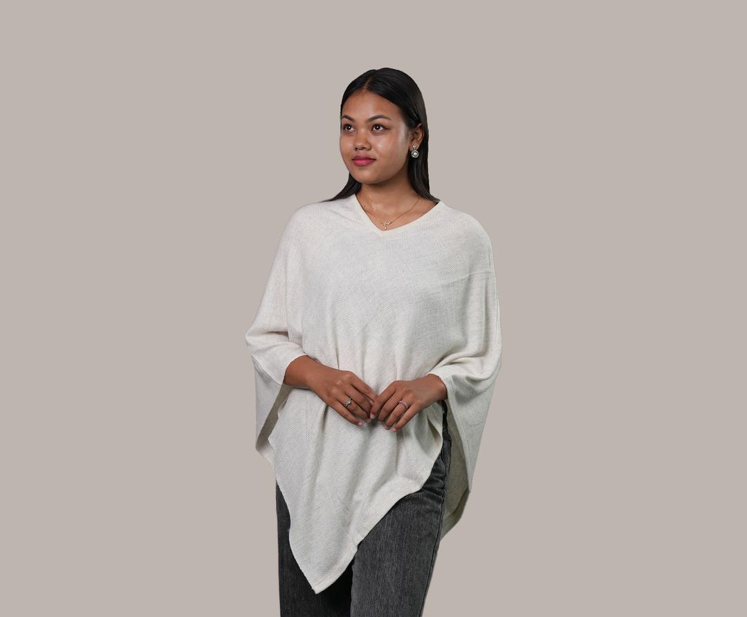 Classic White Cashmere Plain Poncho