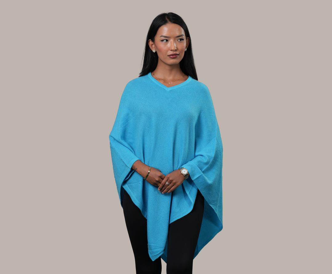 Sky Blue Cashmere Plain Poncho