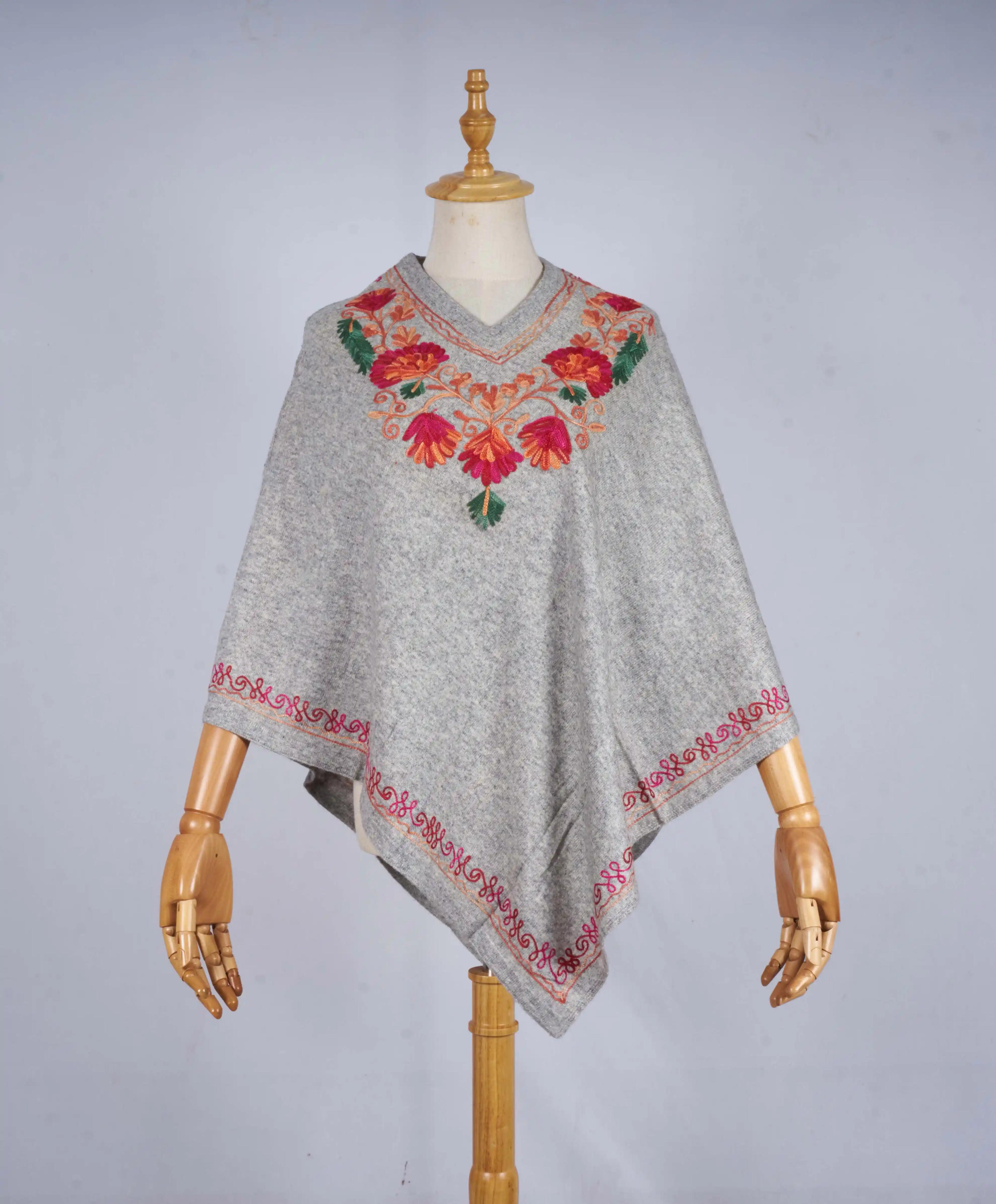 Pure Cashmere Hand-Embroidered Poncho Shawl
