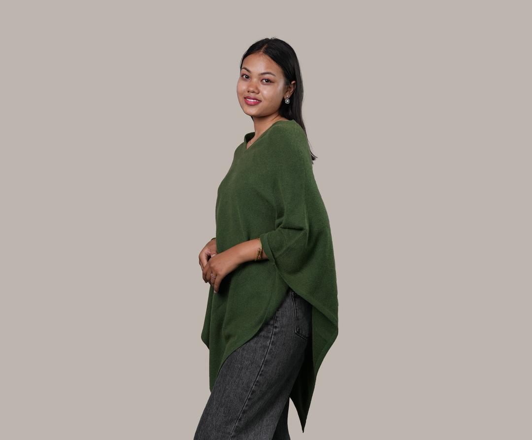 Dark Green Cashmere Plain Poncho