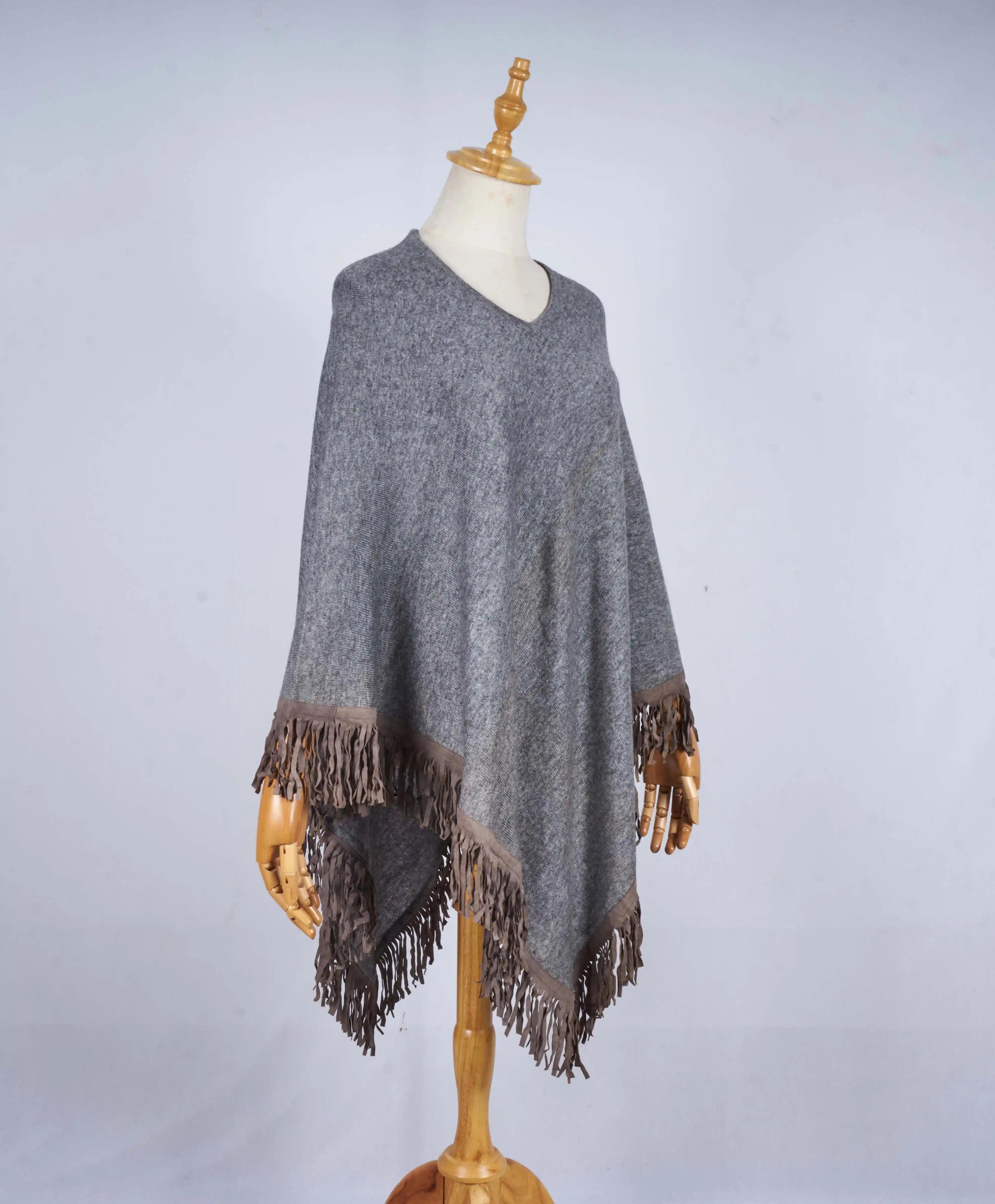 Ladies Cashmere Leather Poncho
