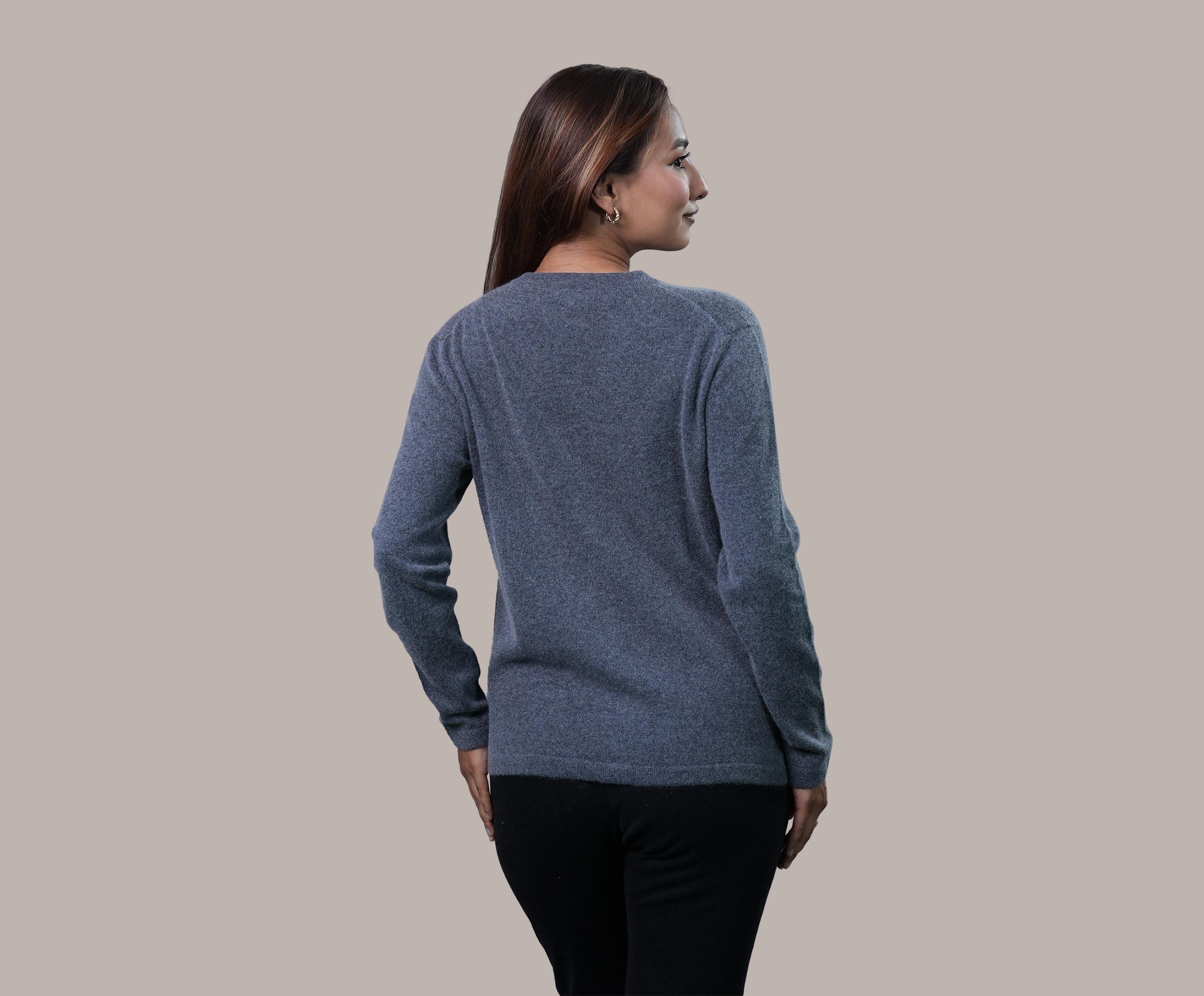 Women's Cashmere Cardigan - V Neck with Plain Blue & Grey