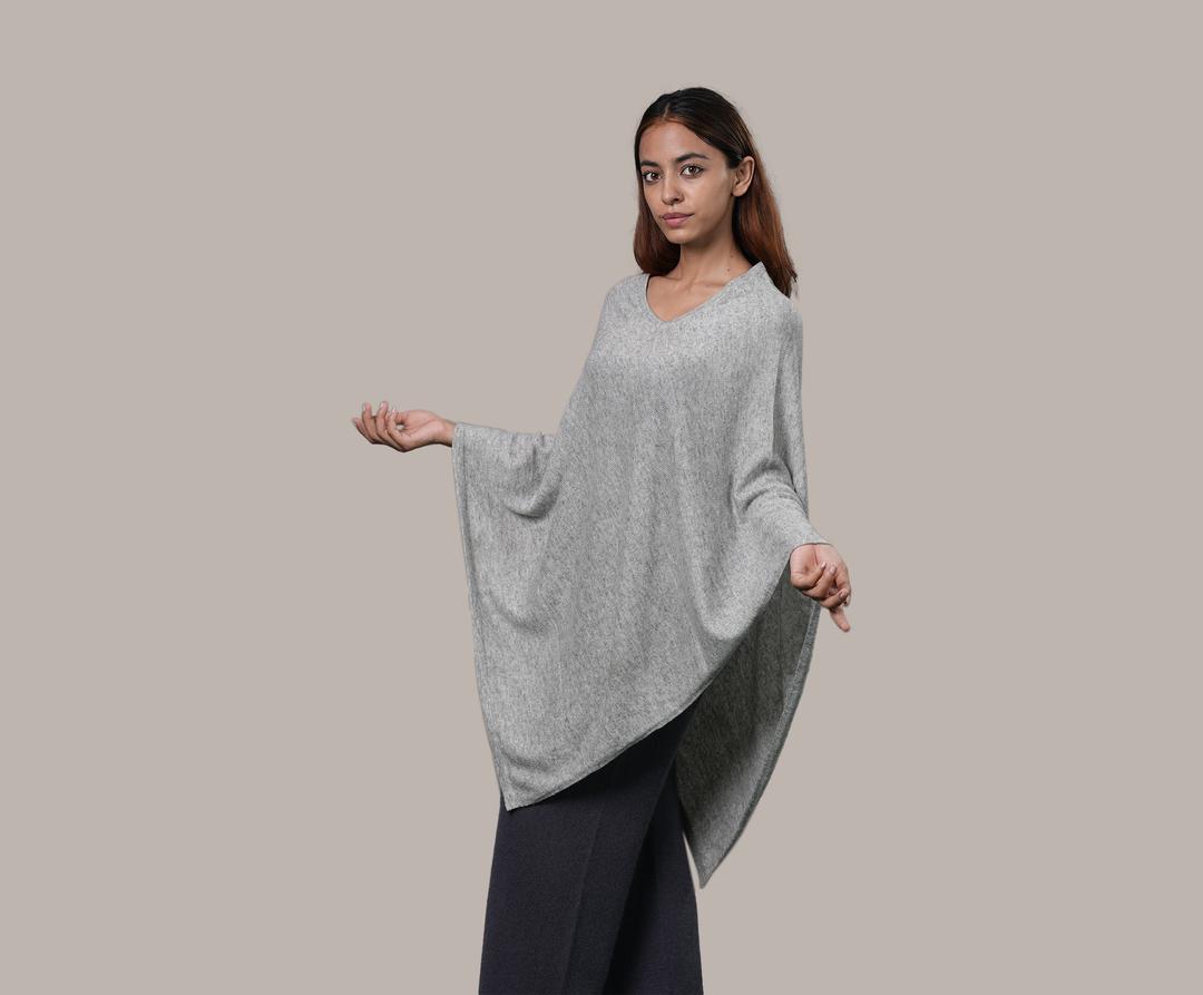 Light Grey Cashmere Plain Poncho