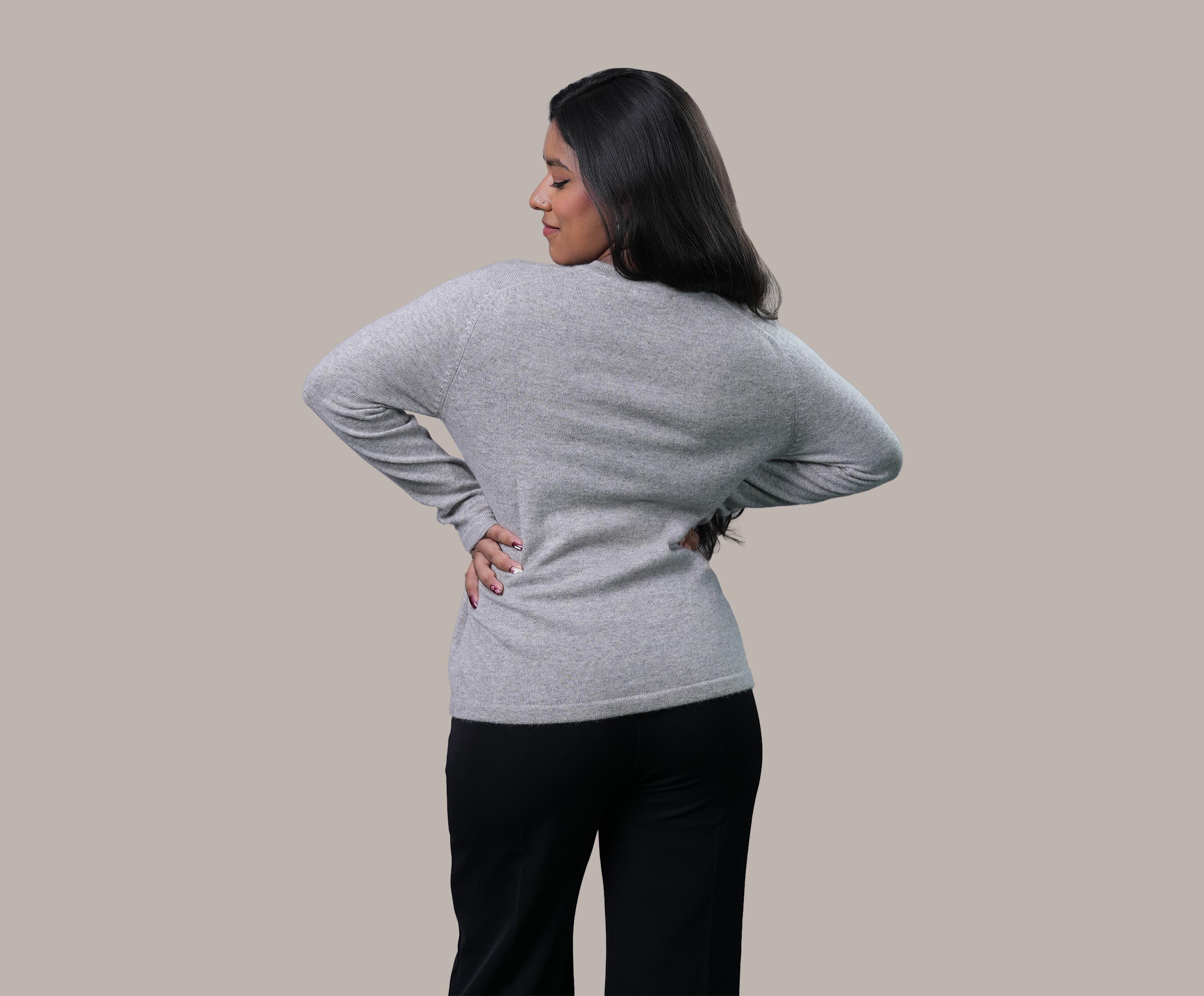 Women's Cashmere Cardigan - V Neck with Plain Blue & Grey