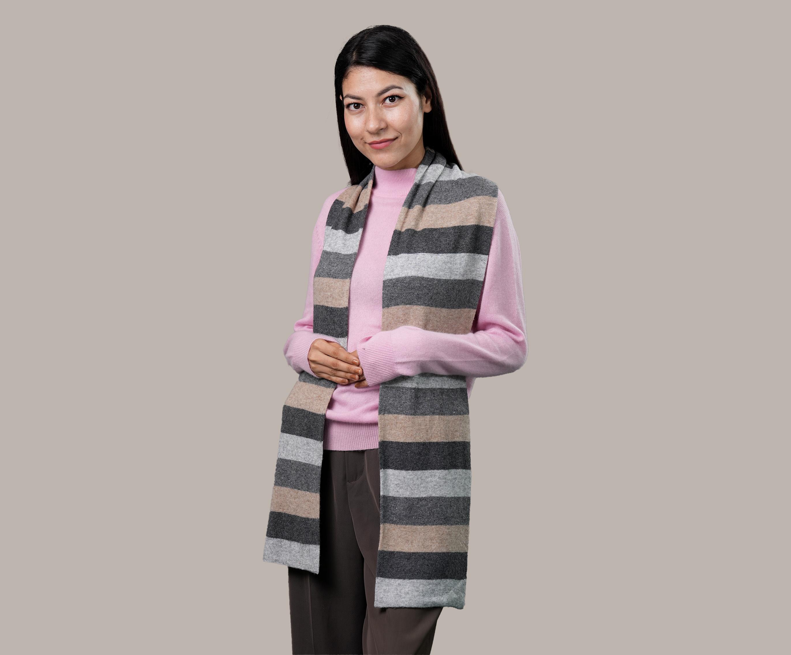 Unisex Cashmere Double Layer Striped Muffler