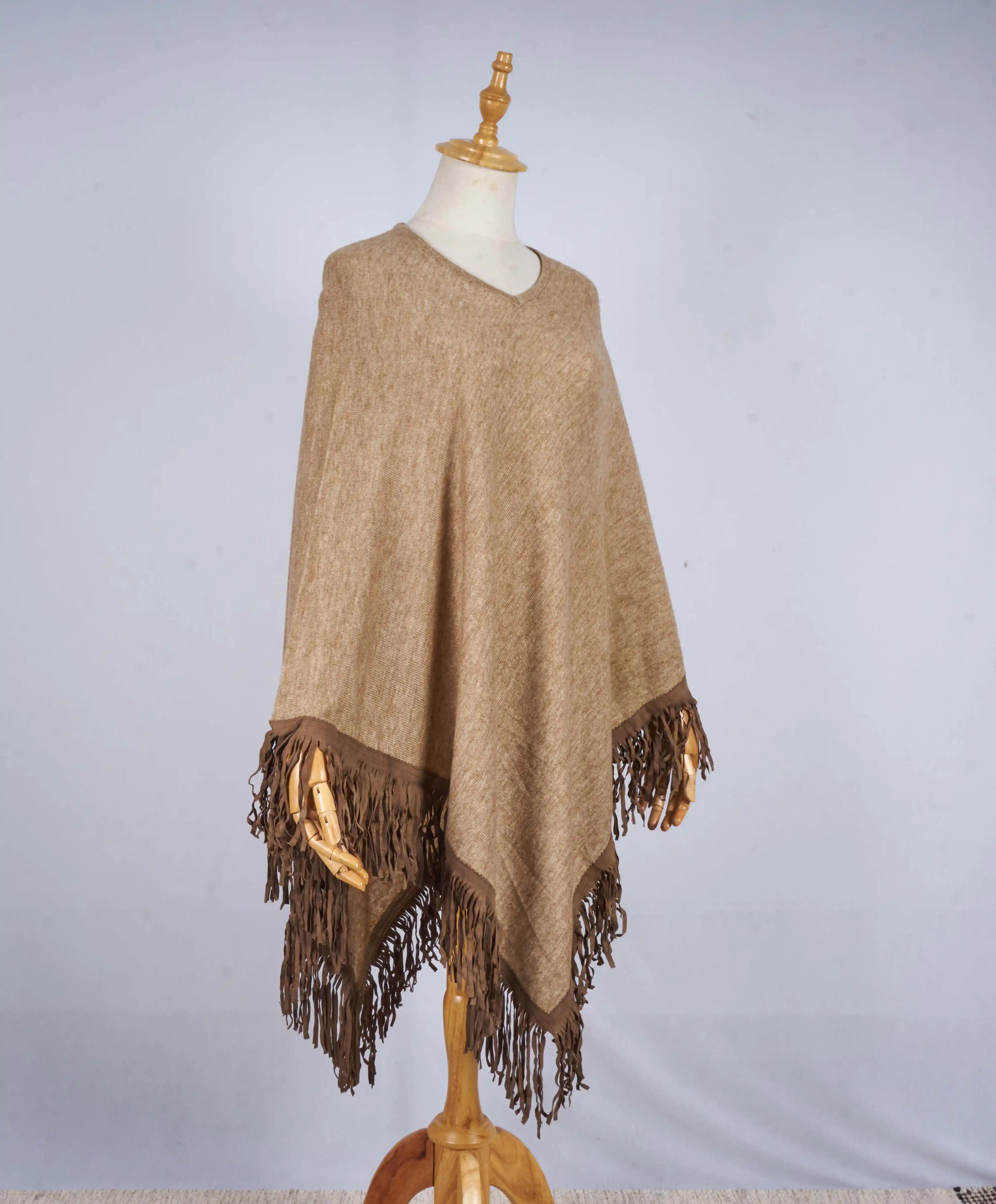 Ladies Cashmere Leather Poncho