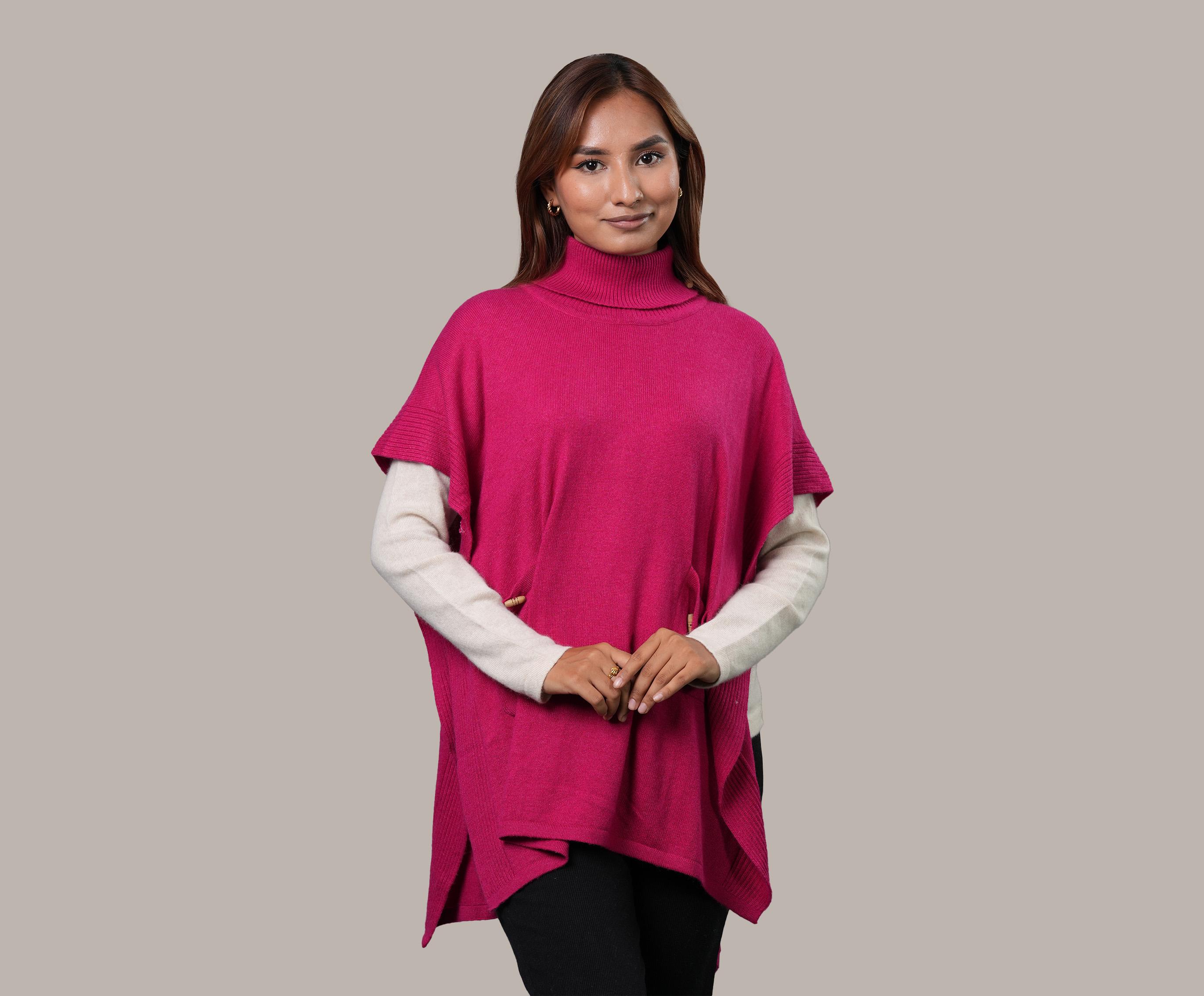 Women`s Pure Cashmere T-shirt Style Funnel Neck Poncho