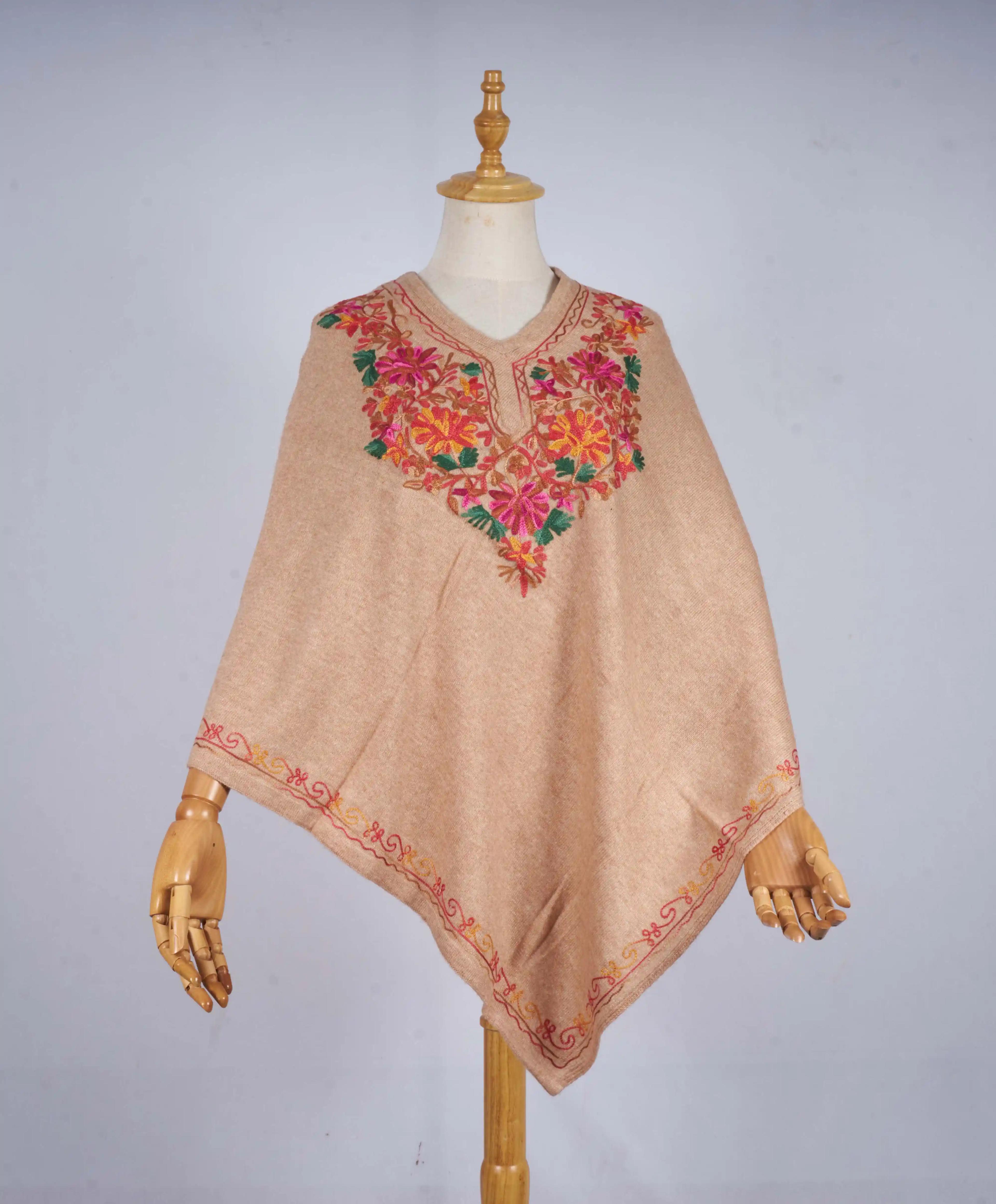 Pure Cashmere Hand-Embroidered Poncho Shawl