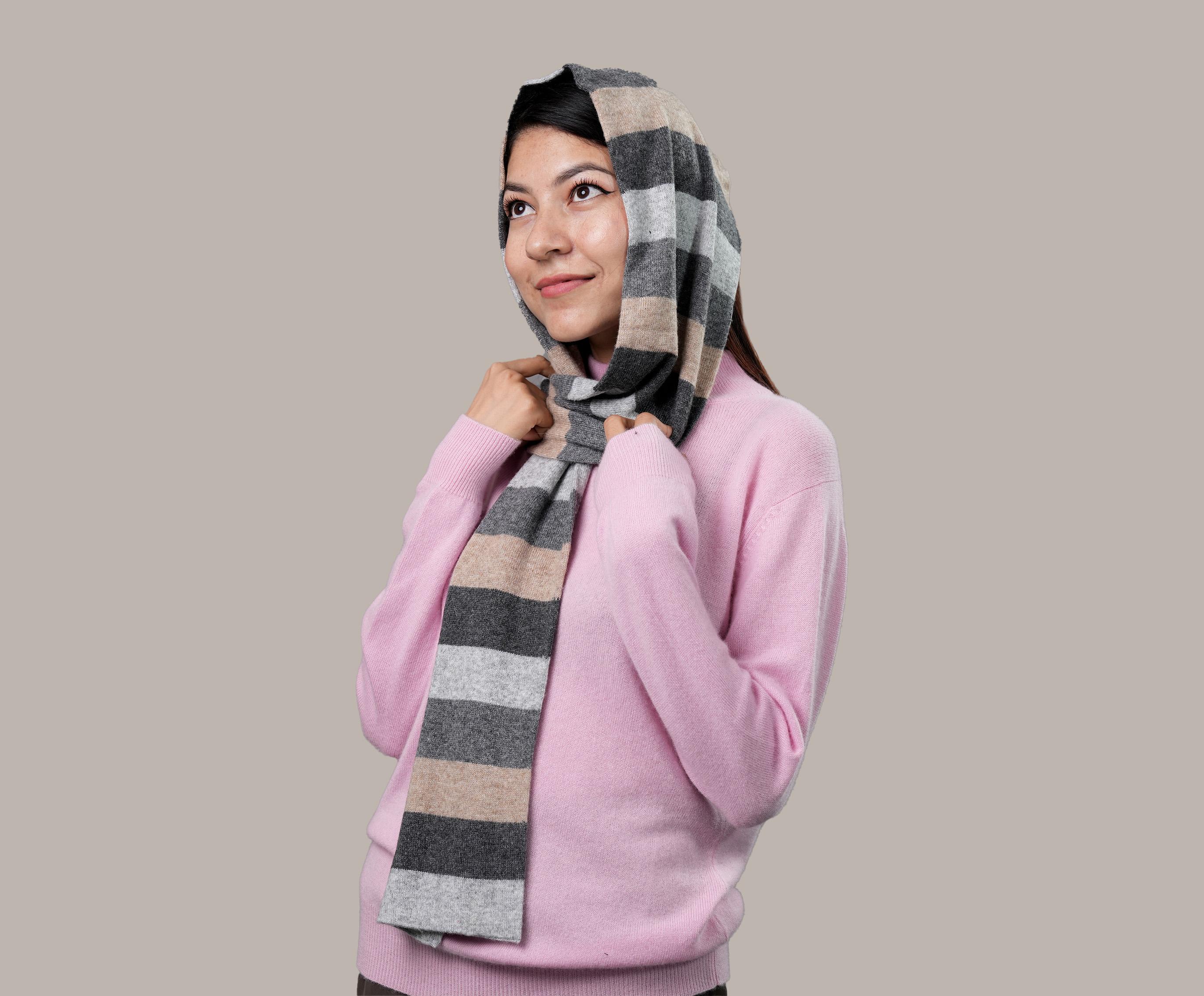 Unisex Cashmere Double Layer Striped Muffler
